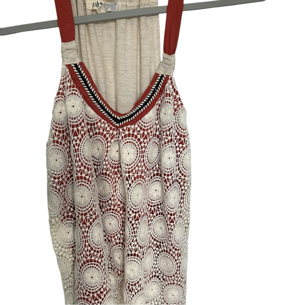 Women’s Tank Top rust underlay with‎ crochet overlayer, M Cream